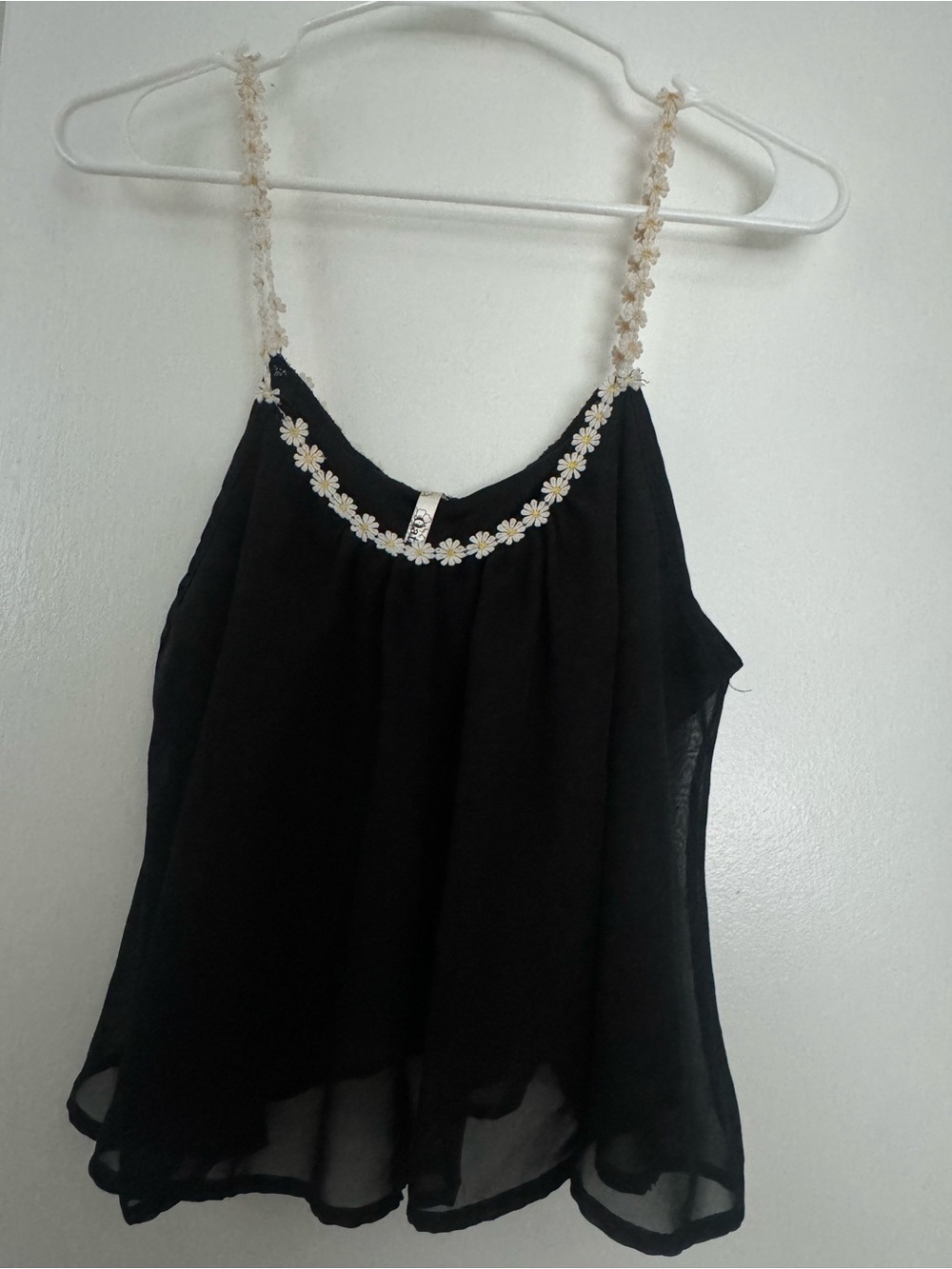 Black Floral-Trim Tank Top